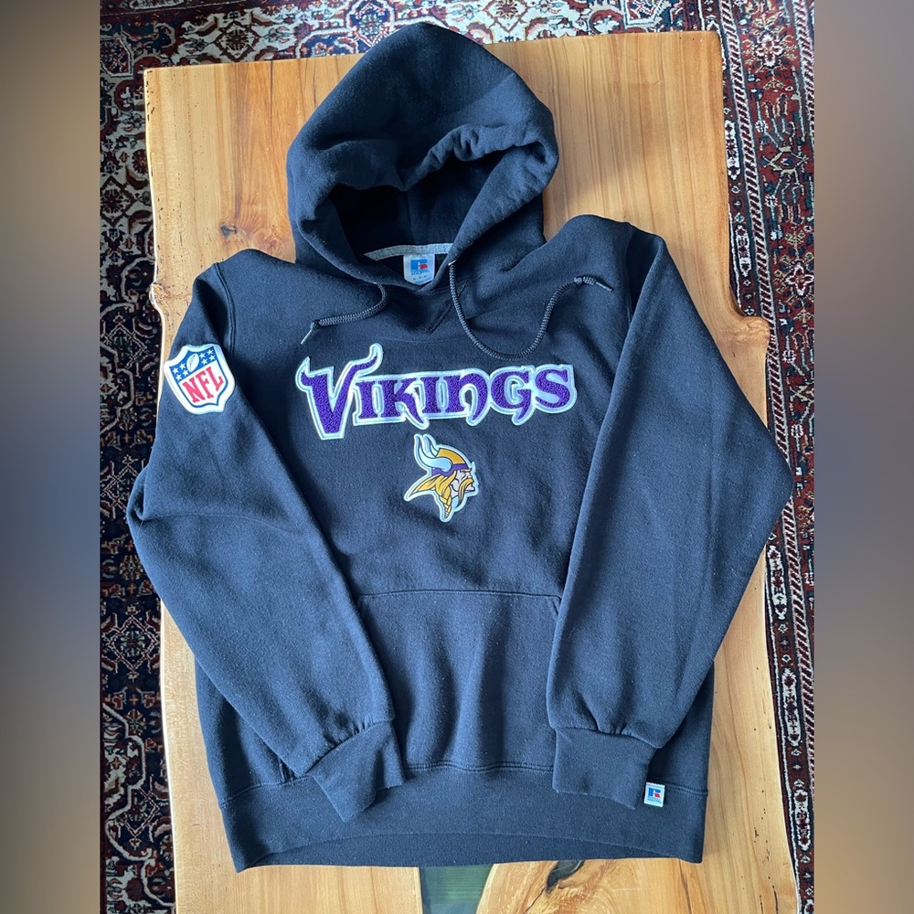 Vintage Vikings Black NFL Hoodie Russel Medium